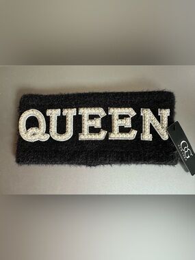 👑 Winter-wear Embellished "QUEEN" Black Rhinestone Headband